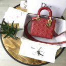 M0579 Dior迪奥 LADY DIOR红色小牛皮柔软手提包 饰钉手提单肩包