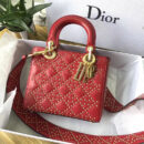 M0579 Dior迪奥 LADY DIOR红色小牛皮柔软手提包 饰钉手提单肩包