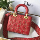 M0579 Dior迪奥 LADY DIOR红色小牛皮柔软手提包 饰钉手提单肩包
