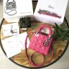 Dior迪奥 Lady Dior 经典迪奥戴妃包 三格 玫红色羊皮 Dior链条包 银扣
