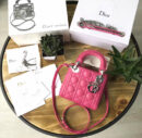 Dior迪奥 Lady Dior 经典迪奥戴妃包 三格 玫红色羊皮 Dior链条包 银扣