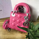 Dior迪奥 Lady Dior 经典迪奥戴妃包 三格 玫红色羊皮 Dior链条包 银扣