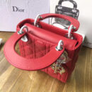 Dior迪奥 Lady Dior 经典迪奥戴妃包 三格 红色羊皮 Dior链条包 银扣