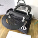 Dior迪奥 Lady Dior 经典迪奥戴妃包 Mini三格 黑色羊皮 Dior链条包 银扣