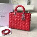 Dior迪奥 Lady Dior 经典戴妃包 七格大号 红色羊皮 银扣