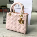Dior迪奥 Lady Dior 经典戴妃包 五格小号 粉色漆皮 金色五金