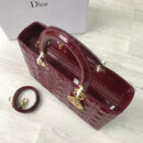 Dior迪奥 Lady Dior经典戴妃包 七格大号 酒红色漆皮 金扣
