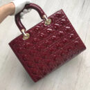 Dior迪奥 Lady Dior经典戴妃包 七格大号 酒红色漆皮 金扣