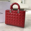 Dior迪奥 Lady Dior经典戴妃包 七格大号 红色漆皮 银扣