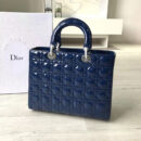 Dior迪奥 Lady Dior经典戴妃包 七格大号 蓝色漆皮 银扣