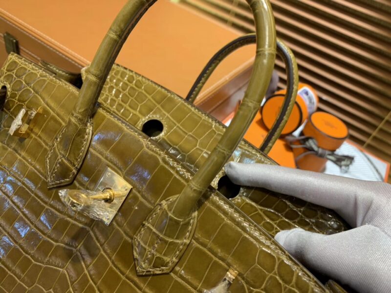 爱马仕 Birkin铂金包 褐绿色 一级皮 美洲鳄鱼 进口原料 顶级手缝工艺 25cm - Image 6