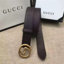 GUCCI 古奇双G 原版牛皮荔枝纹 金属腰带扣 超凡品味 进口牛皮 棕色