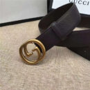 GUCCI 古奇双G 原版牛皮荔枝纹 金属腰带扣 超凡品味 进口牛皮 棕色