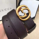 GUCCI 古奇双G 原版牛皮荔枝纹 金属腰带扣 超凡品味 进口牛皮 棕色