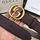GUCCI 古奇双G 原版牛皮荔枝纹 金属腰带扣 超凡品味 进口牛皮 棕色