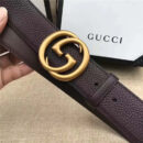 GUCCI 古奇双G 原版牛皮荔枝纹 金属腰带扣 超凡品味 进口牛皮 棕色
