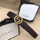 GUCCI 古奇双G 原版牛皮荔枝纹 金属腰带扣 超凡品味 进口牛皮 棕色