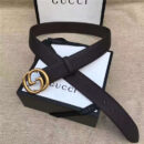 GUCCI 古奇双G 原版牛皮荔枝纹 金属腰带扣 超凡品味 进口牛皮 棕色