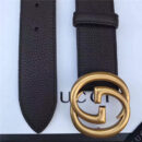 GUCCI 古奇双G 原版牛皮荔枝纹 金属腰带扣 超凡品味 进口牛皮 棕色