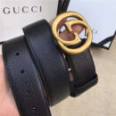 GUCCI 古奇双G 原版牛皮荔枝纹 金属腰带扣 超凡品味 进口牛皮 黑色