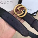 GUCCI 古奇双G 原版牛皮荔枝纹 金属腰带扣 超凡品味 进口牛皮 黑色