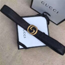 GUCCI 古奇双G 原版牛皮荔枝纹 金属腰带扣 超凡品味 进口牛皮 黑色