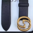 GUCCI 古奇双G 原版牛皮荔枝纹 金属腰带扣 超凡品味 进口牛皮 黑色