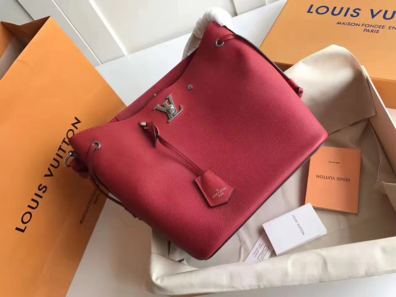 M54679 LV Lockme Bucket 手袋 LV水桶包 LV全皮单肩斜挎包 红色