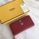 FENDI 芬迪 小牛皮CRAYONS 2017新款 装饰双色皮革花朵长款钱包 酒红色