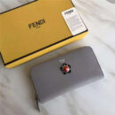 FENDI 芬迪 小牛皮CRAYONS 2017新款 装饰双色皮革花朵长款钱包 灰色