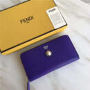 FENDI 芬迪 小牛皮CRAYONS 2017新款 装饰双色皮革花朵长款钱包 紫蓝色