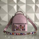 FENDI 芬迪2017新品 小牛皮 彩色铆钉包 有机玻璃铆钉 双肩包 樱花粉