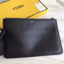 FENDI 芬迪 2017春夏新款 灰色光滑皮革小怪兽 小牛皮手拿包 石墨黑拼灰色
