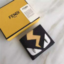 FENDI 芬迪 小怪兽眼睛额头闪电白叻钉 十字纹罗马SELLERIA横式皮夹 黑色