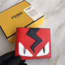 FENDI 芬迪 小怪兽眼睛额头闪电白叻钉 十字纹罗马SELLERIA横式皮夹 红色