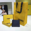 FENDI 芬迪 荔枝纹白叻钉 罗马SELLERIA横式皮夹 黑色
