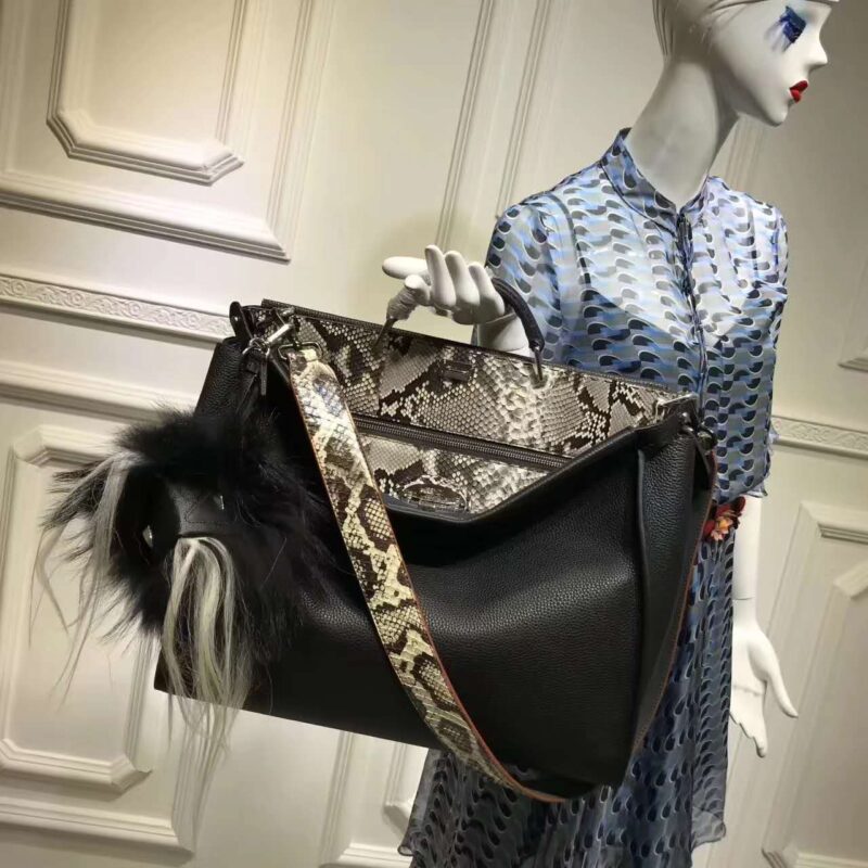 FENDI 芬迪女包 皮革 罗马手提单肩包手提包 黑色 - Image 4