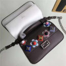 FENDI 1765 17新款小牛皮彩色铆钉包 两面开合 双F扣链条包 白拼啡色