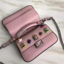 FENDI 1765 17新款小牛皮彩色铆钉包 两面开合 双F扣链条包 粉色