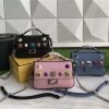 FENDI 1765 17新款小牛皮彩色铆钉包 两面开合 双F扣链条包 孔雀蓝