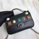 FENDI 1765 17新款小牛皮彩色铆钉包 两面开合 双F扣链条包 黑色彩色铆钉