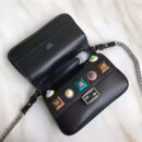 FENDI 1765 17新款小牛皮彩色铆钉包 两面开合 双F扣链条包 黑色彩色铆钉