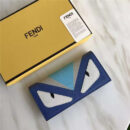 FENDI 芬迪 0186 丝印拼色精美小牛皮长款皮夹 天蓝额白眼蓝皮