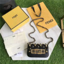 FENDI 芬迪 305B 金钻GOLD EDITION小牛皮迷你 双F扣链条包肩背包 黑色