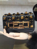 FENDI 芬迪 305B 金钻GOLD EDITION小牛皮迷你 双F扣链条包肩背包 黑色