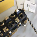 FENDI 芬迪 305B 金钻GOLD EDITION小牛皮迷你 双F扣链条包肩背包 黑色