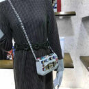 FENDI 芬迪305 彩钻花MINI 3BAGUETTE 小牛皮双F扣链条包肩背包 白色