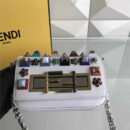 FENDI 芬迪305 彩钻花MINI 3BAGUETTE 小牛皮双F扣链条包肩背包 白色