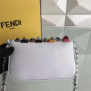 FENDI 芬迪305 彩钻花MINI 3BAGUETTE 小牛皮双F扣链条包肩背包 白色