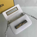 FENDI 芬迪305 彩钻花MINI 3BAGUETTE 小牛皮双F扣链条包肩背包 白色